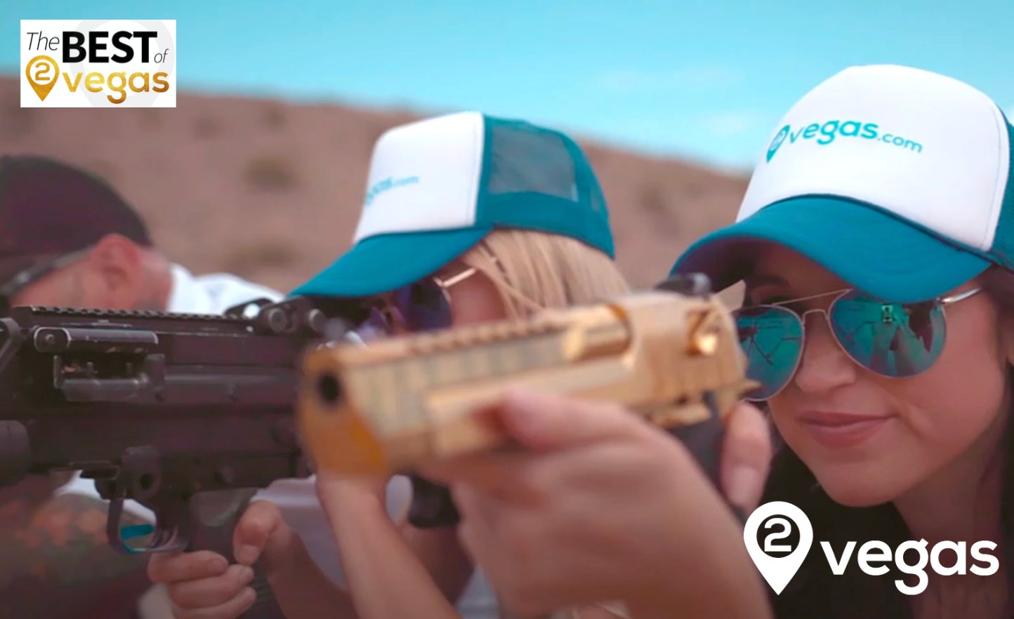 Team 2Vegas Adventure  Girls Shooting in the Desert M249 SAW & Gold Desert Eagle 50 Cal